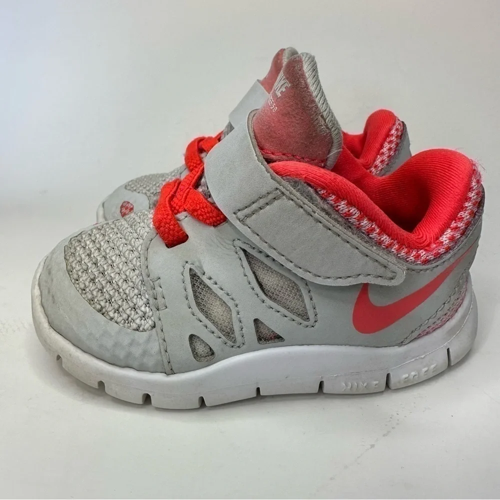 Nike Toddler Free Shoes 5.0 644447-002 Bright Coral Gray Baby Infant Size 4C